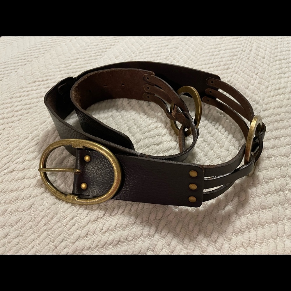 Vintage Nine West Brown Leather and Brass Ring belt, XL